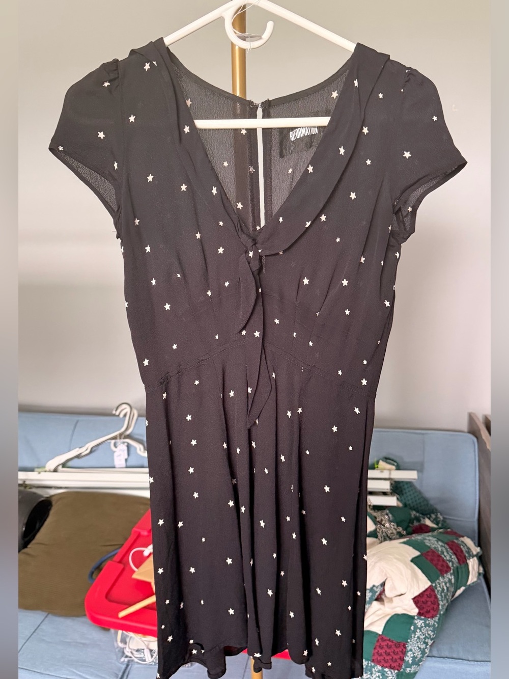 Reformation Black Star Tie-Front Midi Dress